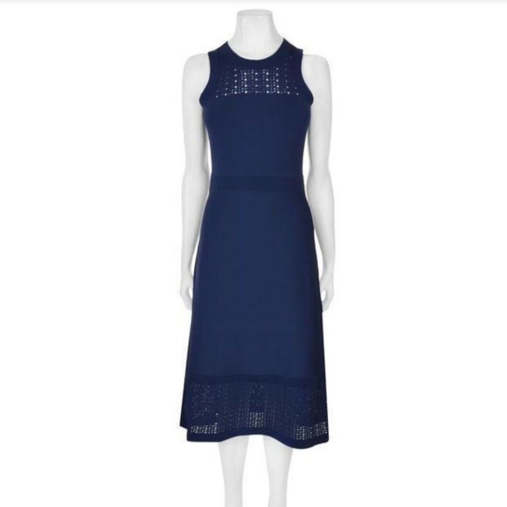 Michael Kors True Navy Pointelle Midi Dress